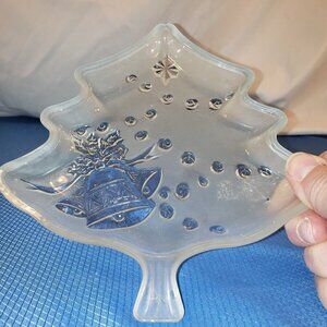 Frosted Glass Christmas Tree Serving Dish 7"
